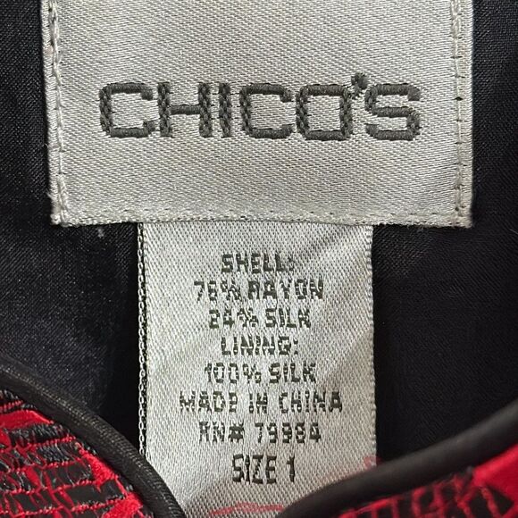 CHICO'S Asian Jacket Womens Medium Red Silk Blend Ladies - Picture 6 of 7
